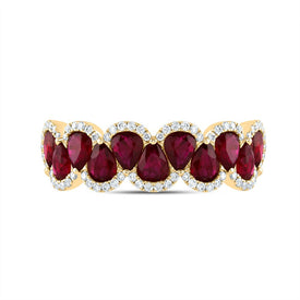 14K Yellow Gold Diamond Ruby Gemstone Ring 1/5 Cttw - Splendid Jewellery