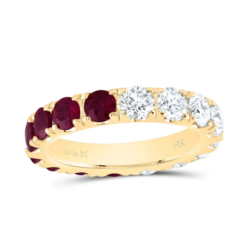 14K Yellow Gold Diamond Ruby Gemstone Ring 2 Cttw - Splendid Jewellery