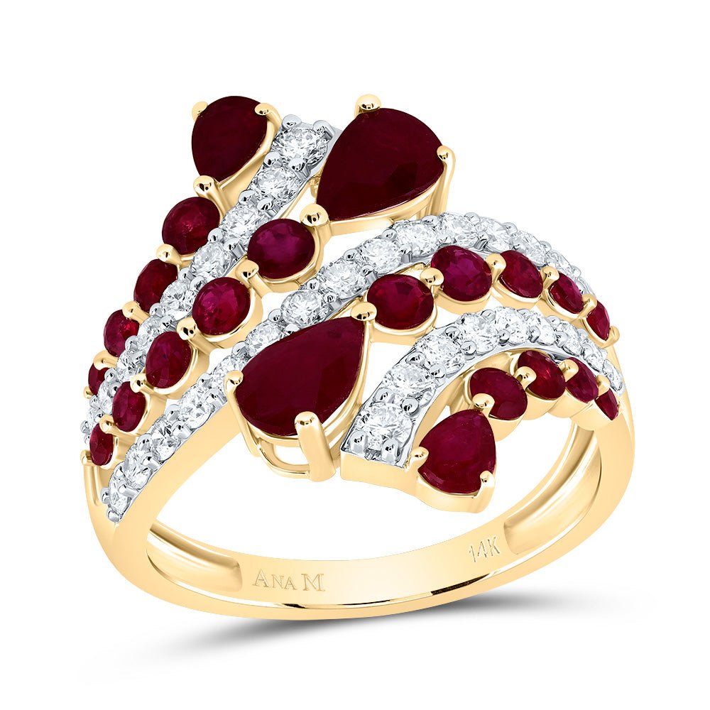 14K Yellow Gold Diamond Ruby Gemstone Ring 3/4 Cttw - Splendid Jewellery