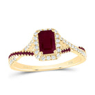 14K Yellow Gold Diamond Ruby Gemstone Single Halo Bridal Ring 1/6 Cttw - Splendid Jewellery