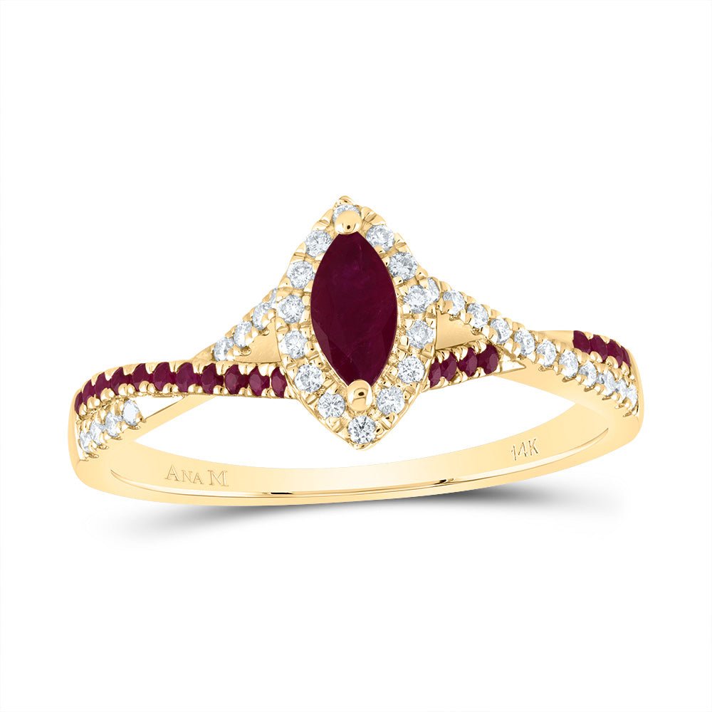 14K Yellow Gold Diamond Ruby Gemstone Single Halo Bridal Ring 1/8 Cttw - Splendid Jewellery