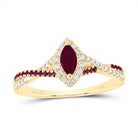 14K Yellow Gold Diamond Ruby Gemstone Single Halo Bridal Ring 1/8 Cttw - Splendid Jewellery