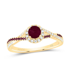 14K Yellow Gold Diamond Ruby Gemstone Single Halo Bridal Ring 1/8 Cttw - Splendid Jewellery