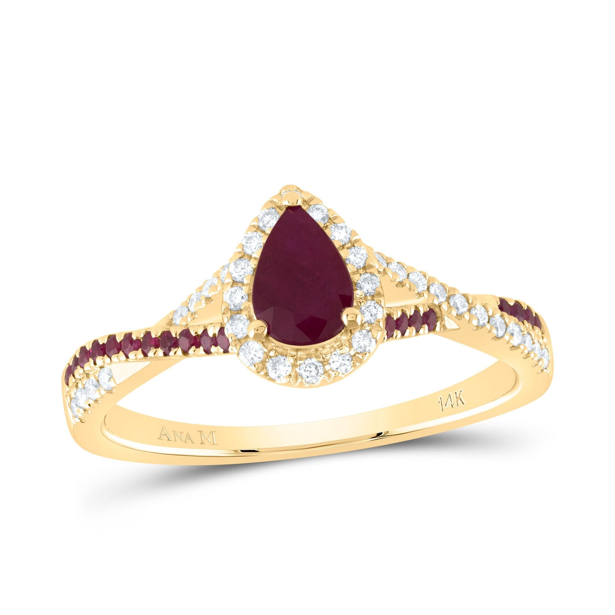 14K Yellow Gold Diamond Ruby Gemstone Single Halo Bridal Ring 1/8 Cttw - Splendid Jewellery