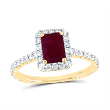 Load image into Gallery viewer, 14K Yellow Gold Diamond Ruby Gemstone Single Halo Engagement Ring 1/2 Cttw - Splendid Jewellery