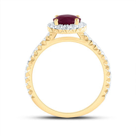 14K Yellow Gold Diamond Ruby Gemstone Single Halo Engagement Ring 1/2 Cttw - Splendid Jewellery