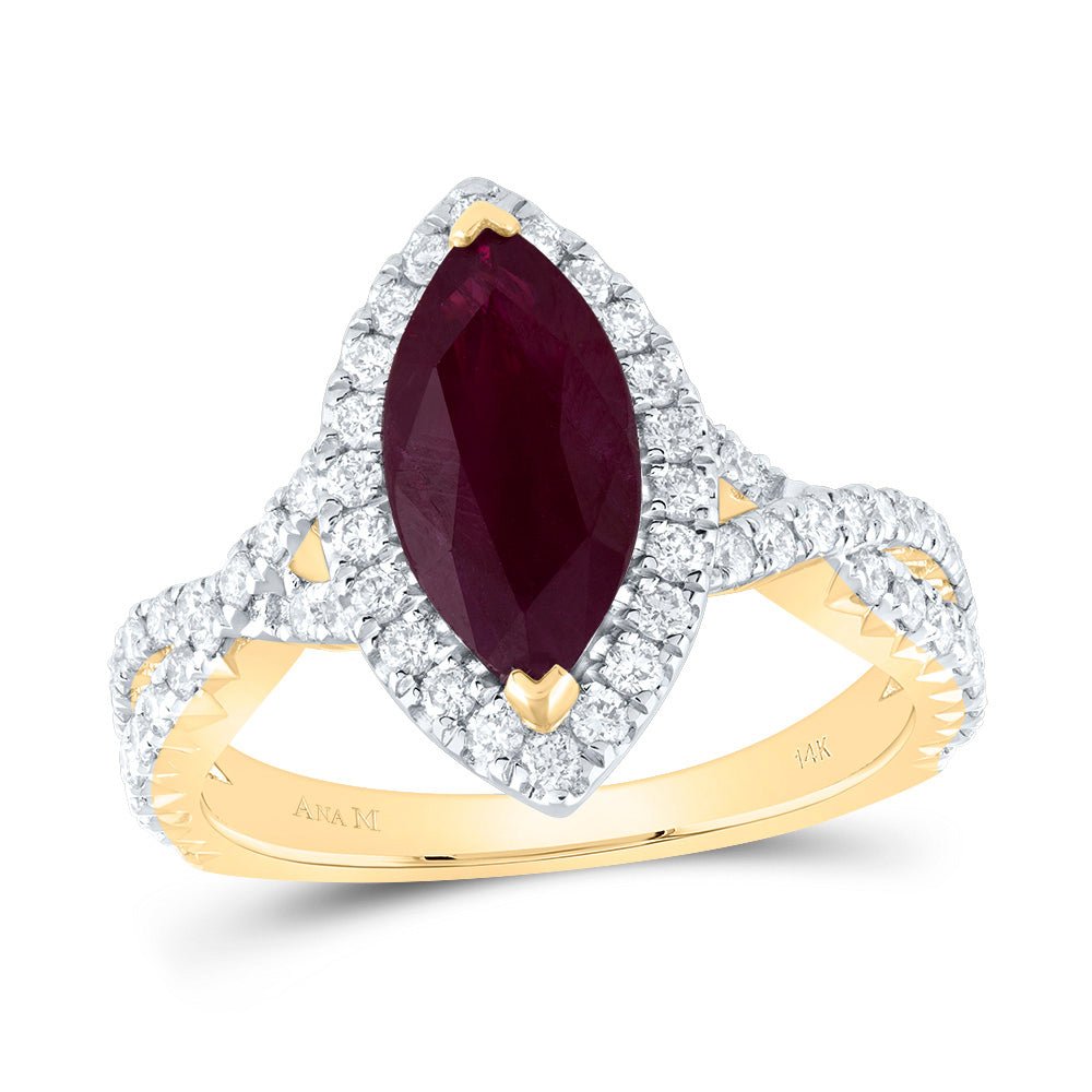 14K Yellow Gold Diamond Ruby Gemstone Single Halo Engagement Ring 3/4 Cttw - Splendid Jewellery