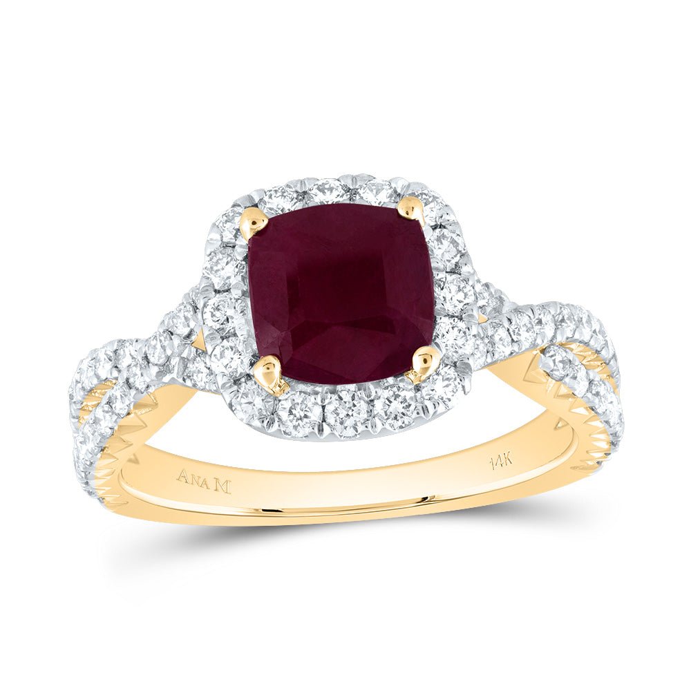 14K Yellow Gold Diamond Ruby Gemstone Single Halo Engagement Ring 3/4 Cttw - Splendid Jewellery