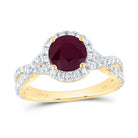 14K Yellow Gold Diamond Ruby Gemstone Single Halo Engagement Ring 3/4 Cttw - Splendid Jewellery