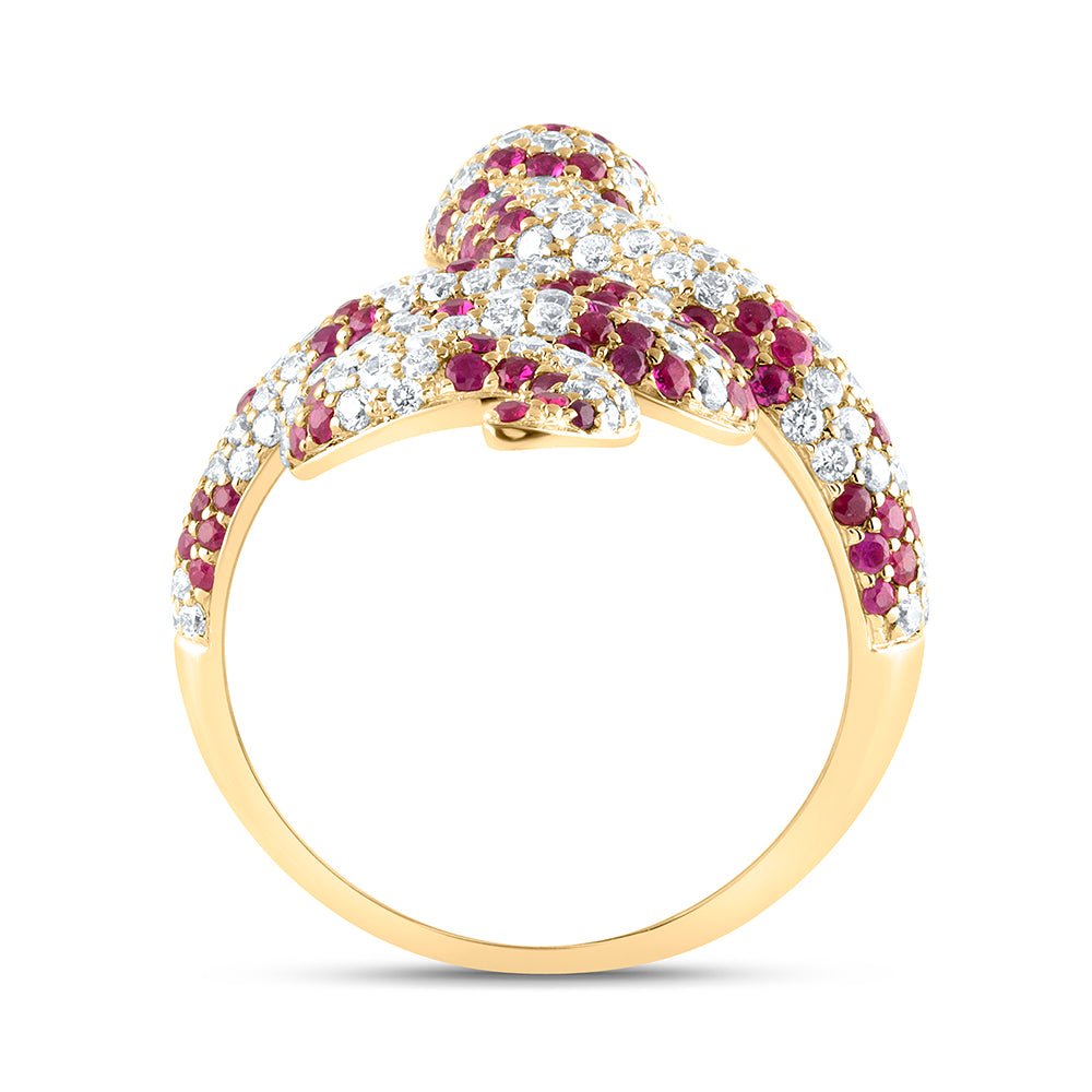 14K Yellow Gold Diamond Ruby Gemstone Snake Ring 1 1/3 Cttw - Splendid Jewellery