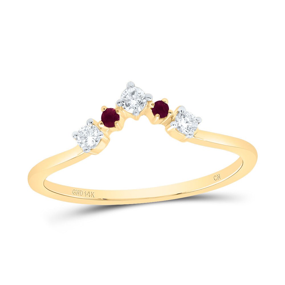 14K Yellow Gold Diamond Ruby Gemstone Women's Enhancer Ring 1/8 Cttw - Splendid Jewellery