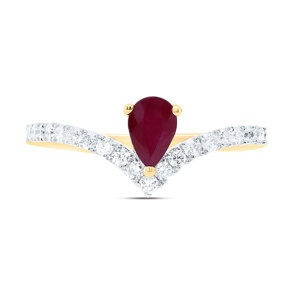 14K Yellow Gold Diamond Ruby Gemstone Women's Ring 1/3 Cttw - Splendid Jewellery