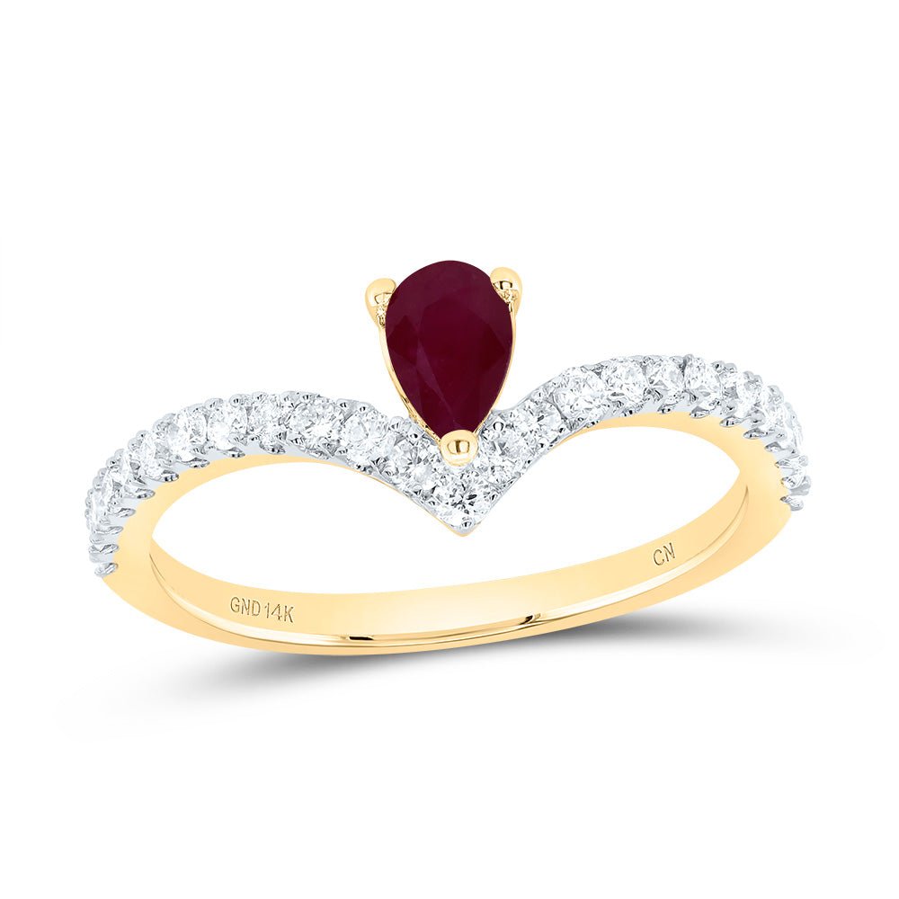 14K Yellow Gold Diamond Ruby Gemstone Women's Ring 1/3 Cttw - Splendid Jewellery