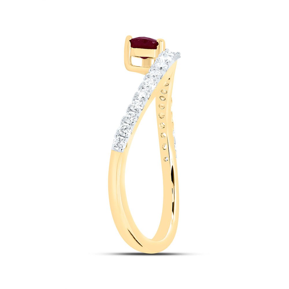 14K Yellow Gold Diamond Ruby Gemstone Women's Ring 1/3 Cttw - Splendid Jewellery