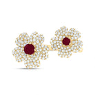 14K Yellow Gold Diamond Ruby, Ruby Gemstone Flower Ring 1/2 Cttw - Splendid Jewellery