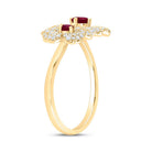 14K Yellow Gold Diamond Ruby, Ruby Gemstone Flower Ring 1/2 Cttw - Splendid Jewellery