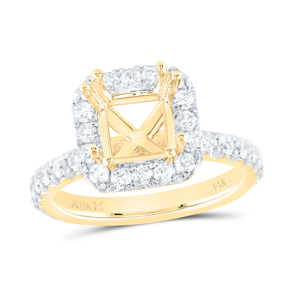14K Yellow Gold Diamond Semi Mount Single Halo Engagement Ring 1 Cttw - Splendid Jewellery
