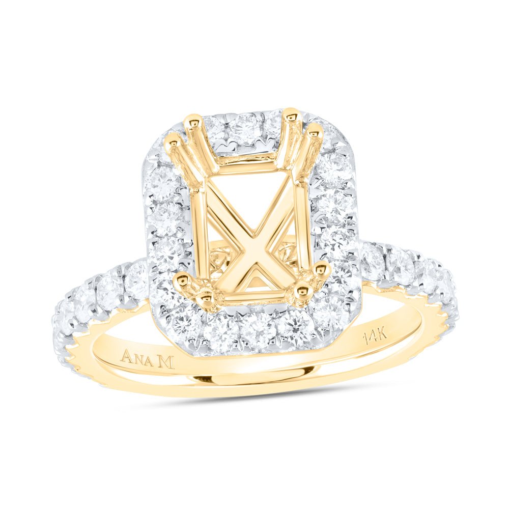 14K Yellow Gold Diamond Semi Mount Single Halo Engagement Ring 1 Cttw - Splendid Jewellery