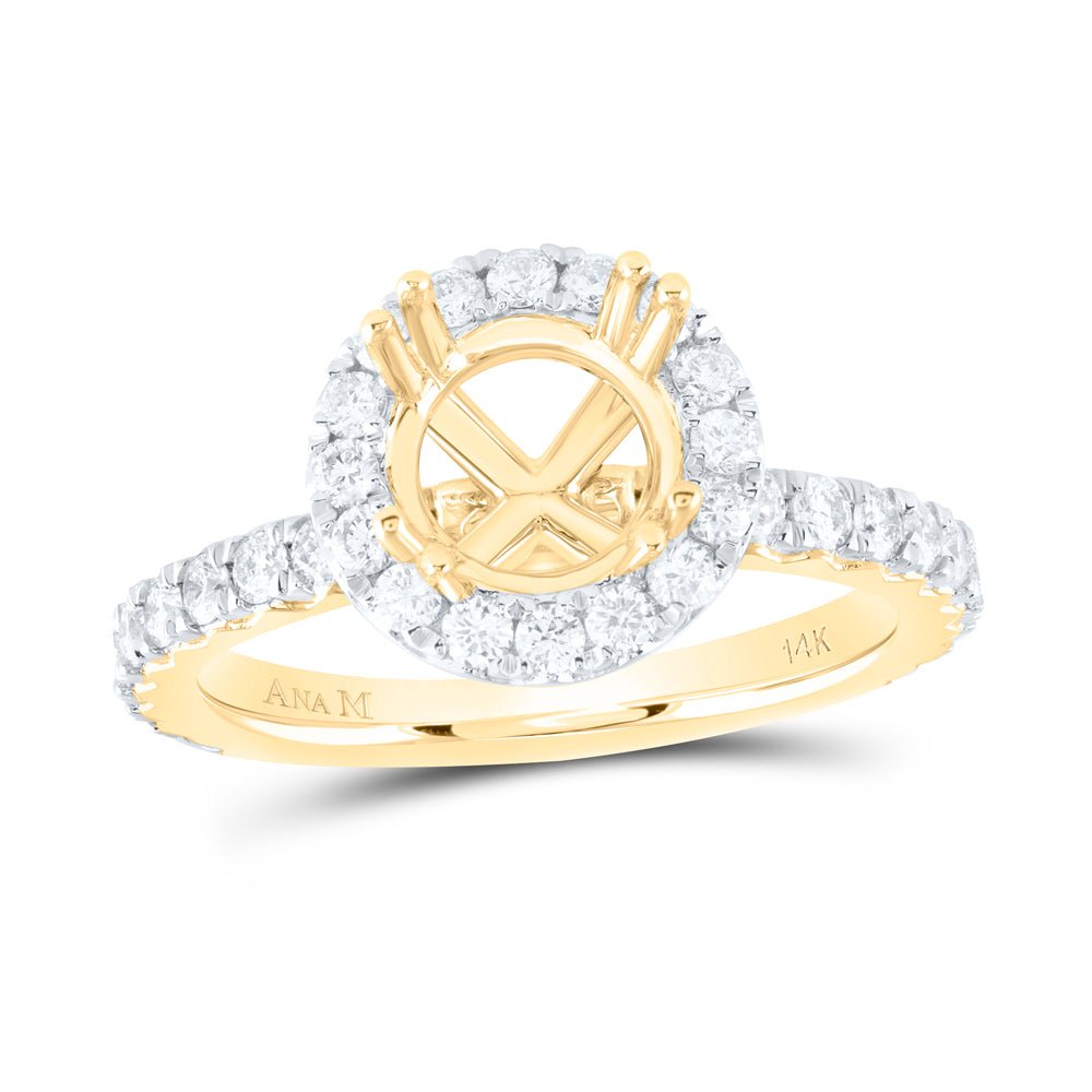 14K Yellow Gold Diamond Semi Mount Single Halo Engagement Ring 1 Cttw - Splendid Jewellery