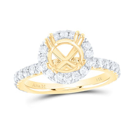 14K Yellow Gold Diamond Semi Mount Single Halo Engagement Ring 1 Cttw - Splendid Jewellery