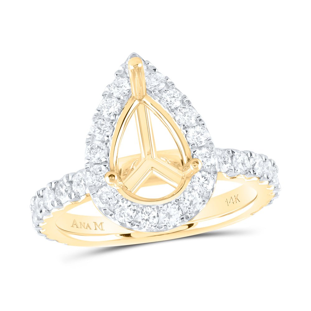 14K Yellow Gold Diamond Semi Mount Single Halo Engagement Ring 1 Cttw - Splendid Jewellery
