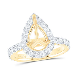 14K Yellow Gold Diamond Semi Mount Single Halo Engagement Ring 1 Cttw - Splendid Jewellery