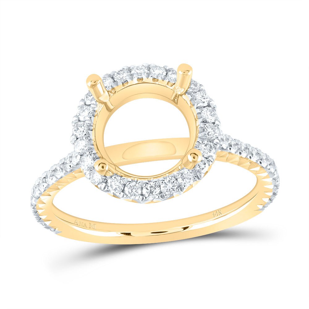 14K Yellow Gold Diamond Semi Mount Single Halo Engagement Ring 1/2 Cttw - Splendid Jewellery