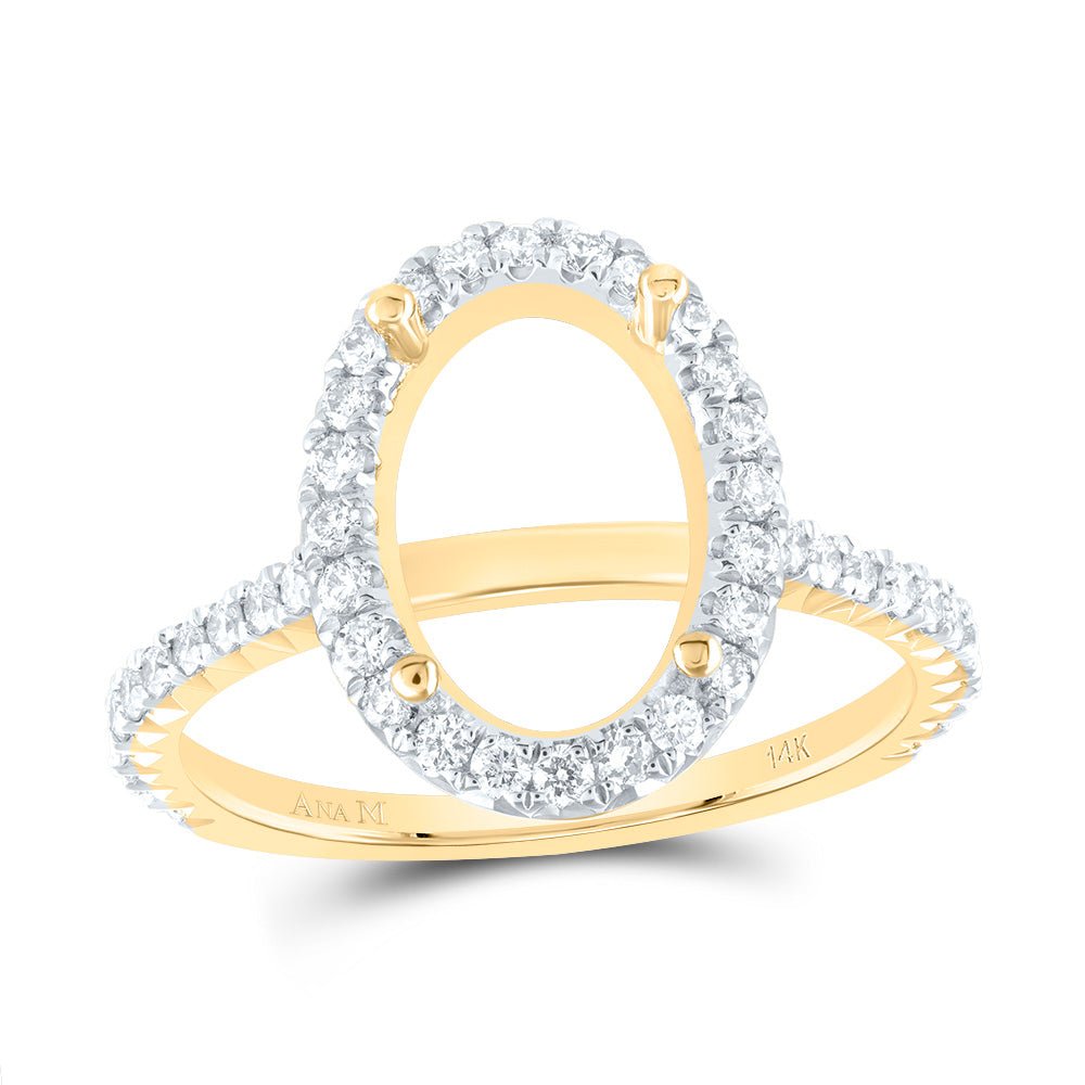 14K Yellow Gold Diamond Semi Mount Single Halo Engagement Ring 1/2 Cttw - Splendid Jewellery