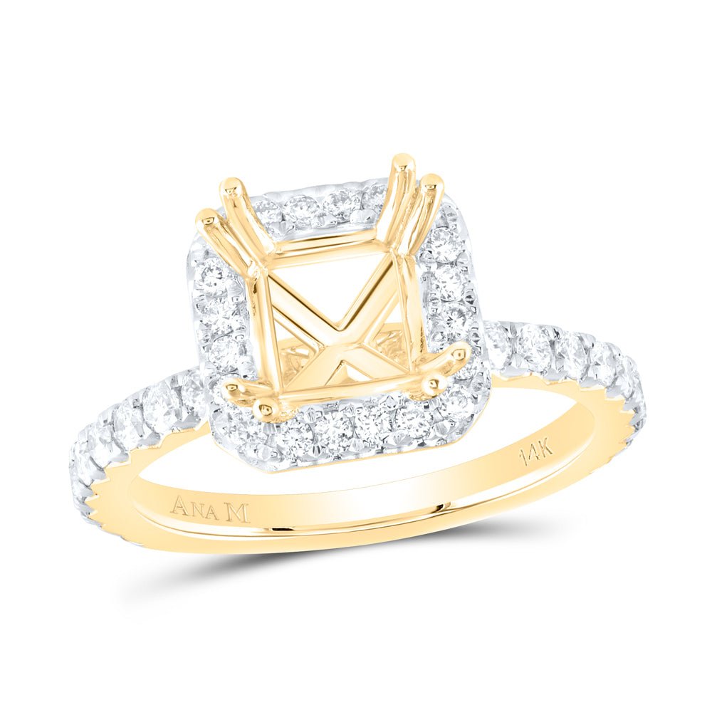 14K Yellow Gold Diamond Semi Mount Single Halo Engagement Ring 3/4 Cttw - Splendid Jewellery