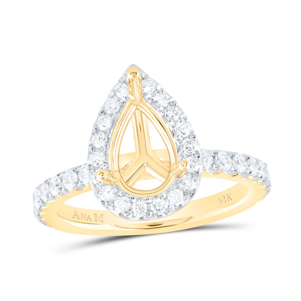 14K Yellow Gold Diamond Semi Mount Single Halo Engagement Ring 3/4 Cttw - Splendid Jewellery