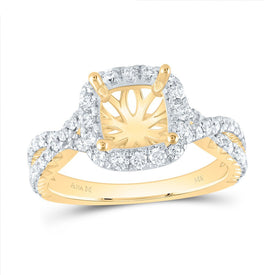 14K Yellow Gold Diamond Semi Mount Single Halo Engagement Ring 3/4 Cttw - Splendid Jewellery