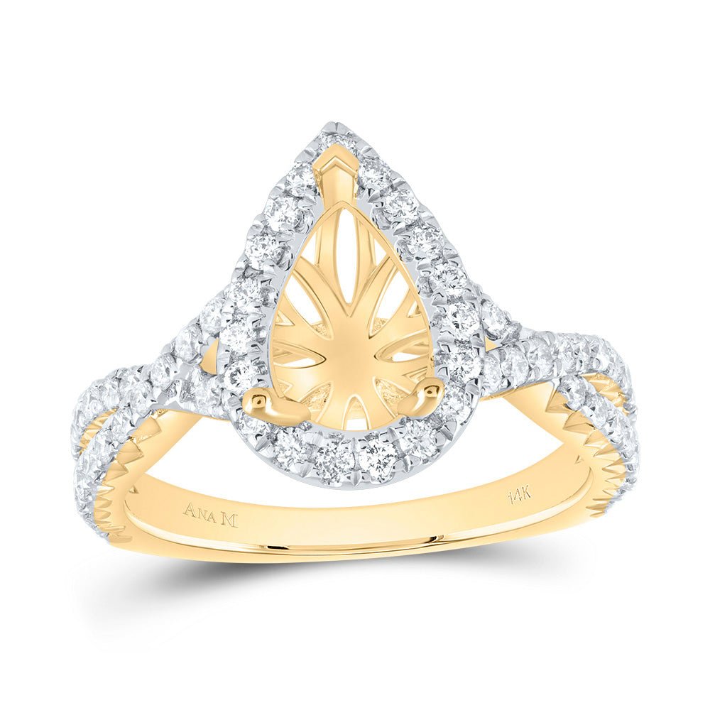 14K Yellow Gold Diamond Semi Mount Single Halo Engagement Ring 3/4 Cttw - Splendid Jewellery