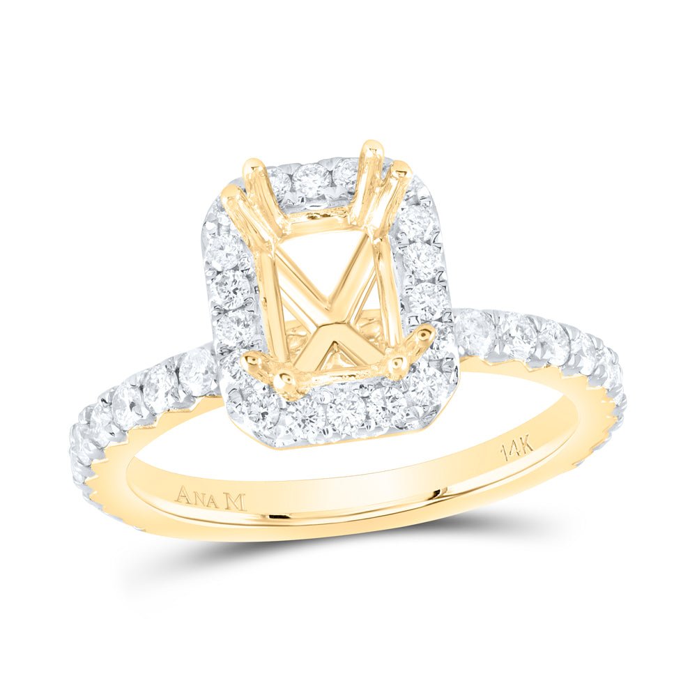 14K Yellow Gold Diamond Semi Mount Single Halo Engagement Ring 3/4 Cttw - Splendid Jewellery