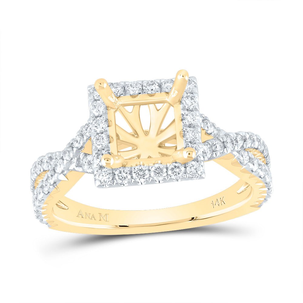 14K Yellow Gold Diamond Semi Mount Single Halo Engagement Ring 3/4 Cttw - Splendid Jewellery