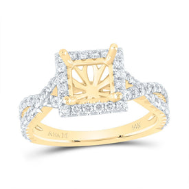 14K Yellow Gold Diamond Semi Mount Single Halo Engagement Ring 3/4 Cttw - Splendid Jewellery