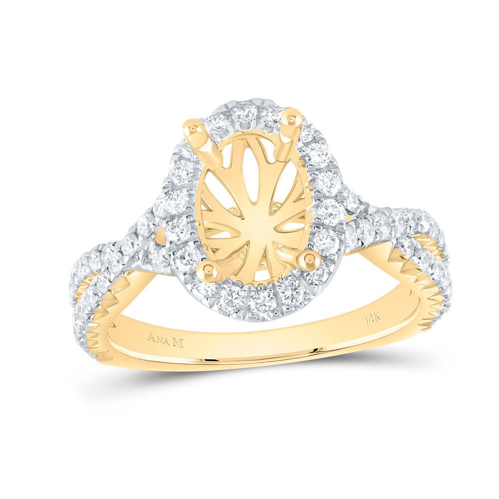 14K Yellow Gold Diamond Semi Mount Single Halo Engagement Ring 3/4 Cttw - Splendid Jewellery