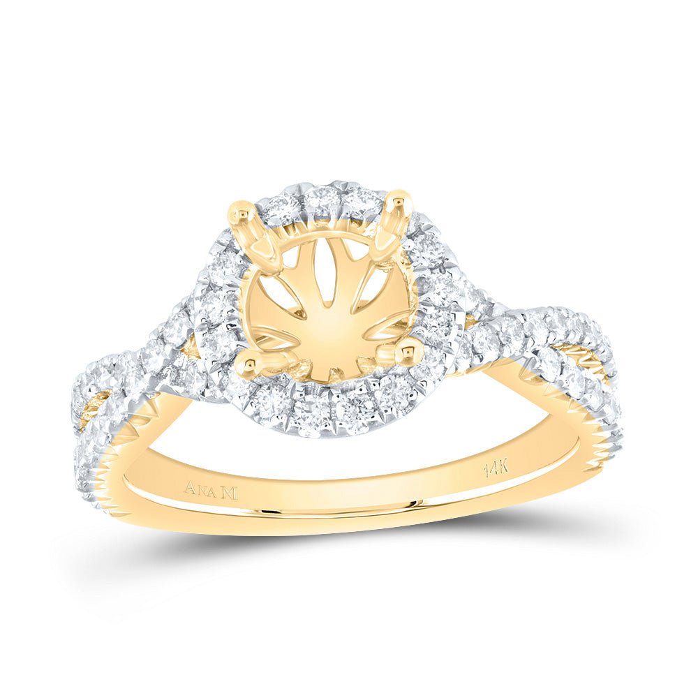 14K Yellow Gold Diamond Semi Mount Single Halo Engagement Ring 5/8 Cttw - Splendid Jewellery