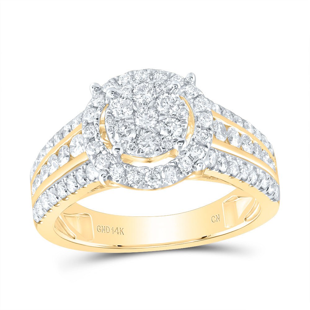 14K Yellow Gold Diamond Single Halo Bridal Ring 1 Cttw - Splendid Jewellery