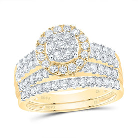 14K Yellow Gold Diamond Single Halo Bridal Set 1 1/3 Cttw - Splendid Jewellery