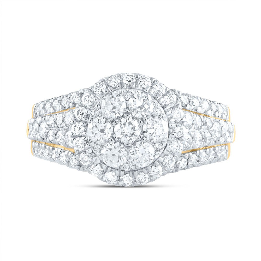 14K Yellow Gold Diamond Single Halo Fashion Bridal Ring 1 1/2 Cttw - Splendid Jewellery