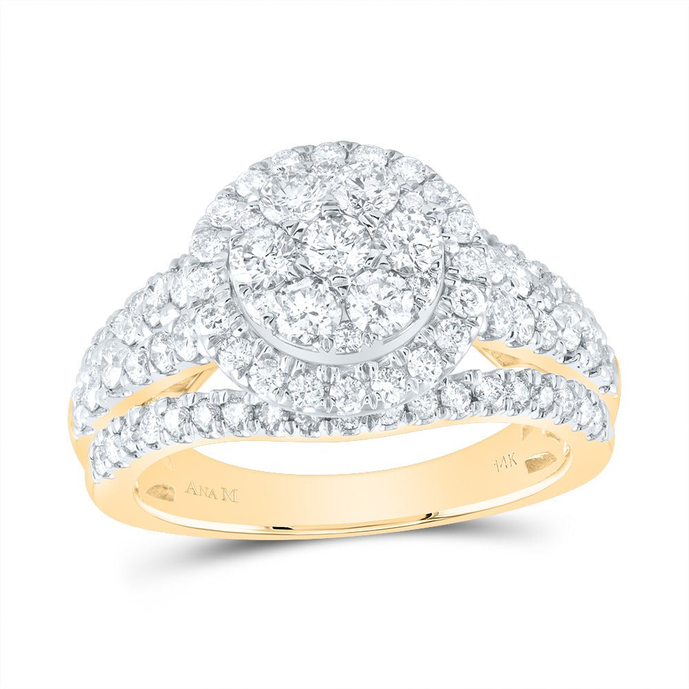 14K Yellow Gold Diamond Single Halo Fashion Bridal Ring 1 1/2 Cttw - Splendid Jewellery