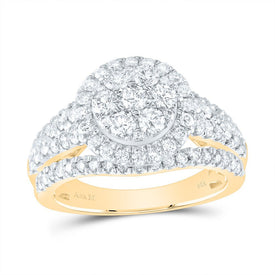 14K Yellow Gold Diamond Single Halo Fashion Bridal Ring 1 1/2 Cttw - Splendid Jewellery