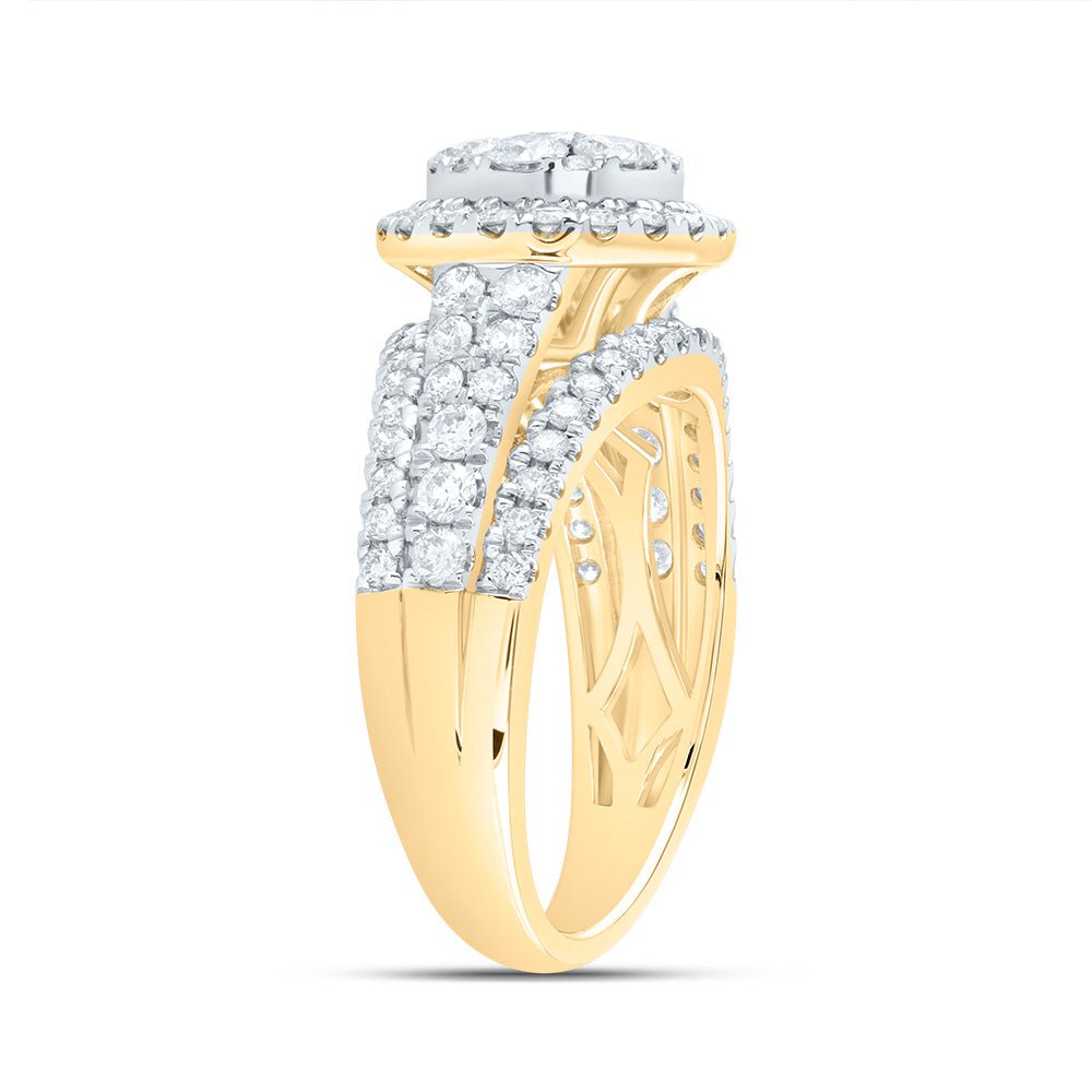 14K Yellow Gold Diamond Single Halo Fashion Bridal Ring 1 1/2 Cttw - Splendid Jewellery