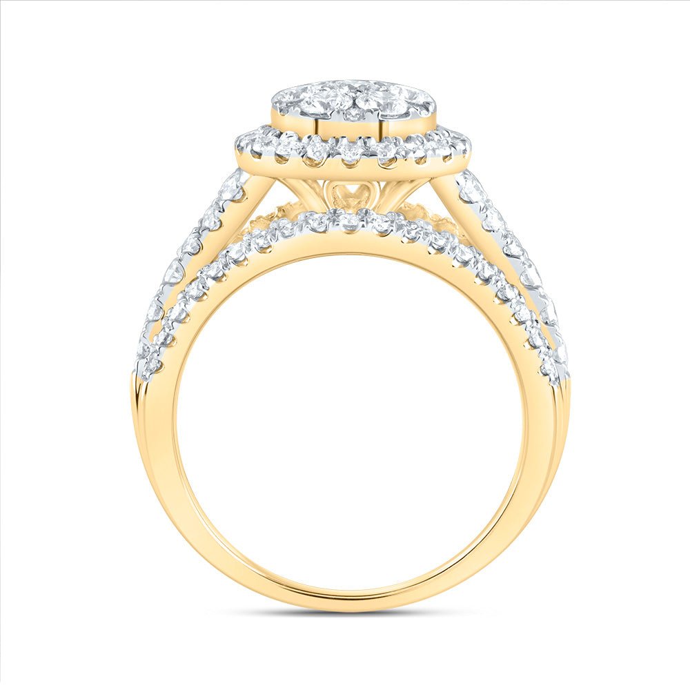 14K Yellow Gold Diamond Single Halo Fashion Bridal Ring 1 1/2 Cttw - Splendid Jewellery