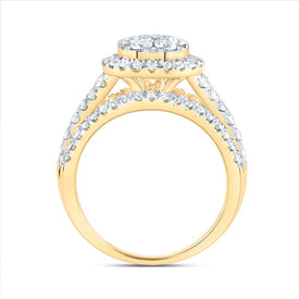 14K Yellow Gold Diamond Single Halo Fashion Bridal Ring 1 1/2 Cttw - Splendid Jewellery