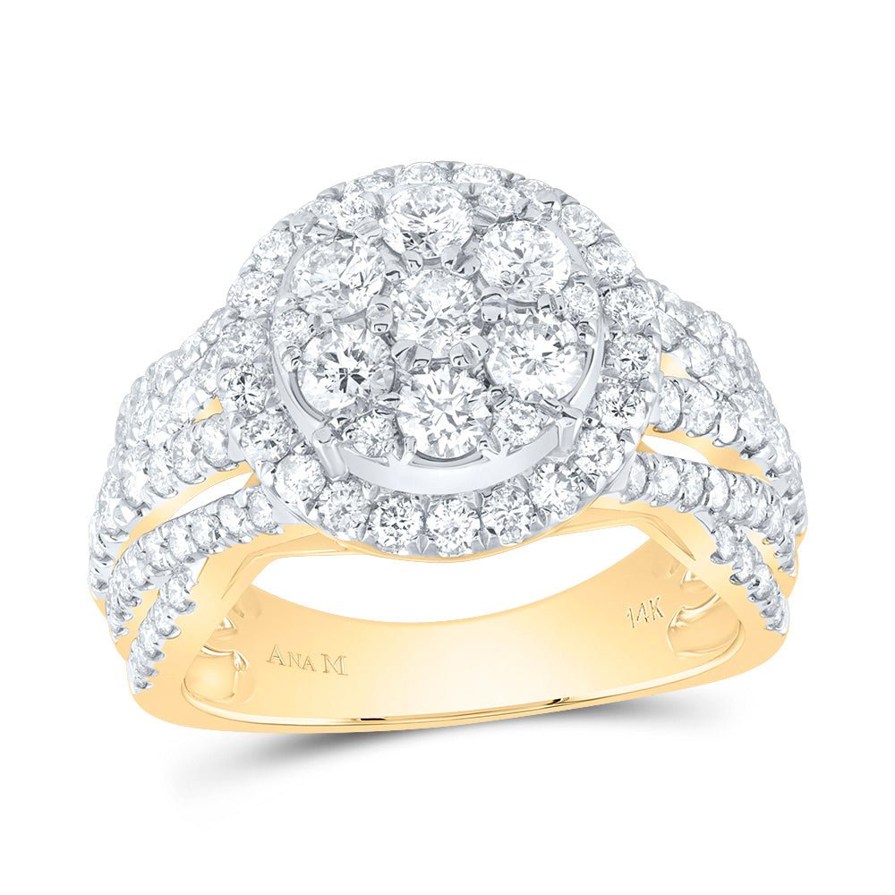 14K Yellow Gold Diamond Single Halo Fashion Bridal Ring 2 Cttw - Splendid Jewellery
