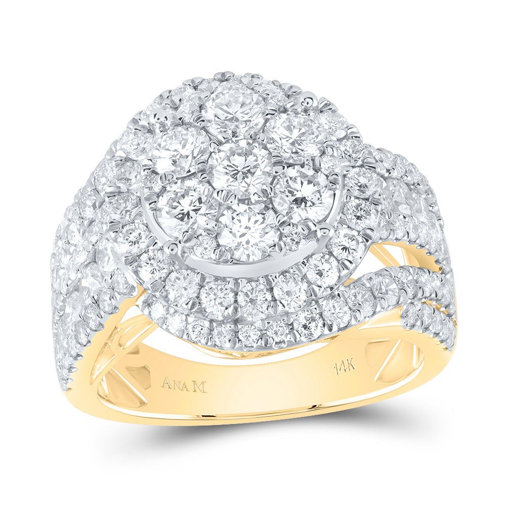 14K Yellow Gold Diamond Single Halo Fashion Bridal Ring 3 Cttw - Splendid Jewellery