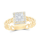 14K Yellow Gold Diamond Square Designer Ring 3/8 Cttw - Splendid Jewellery