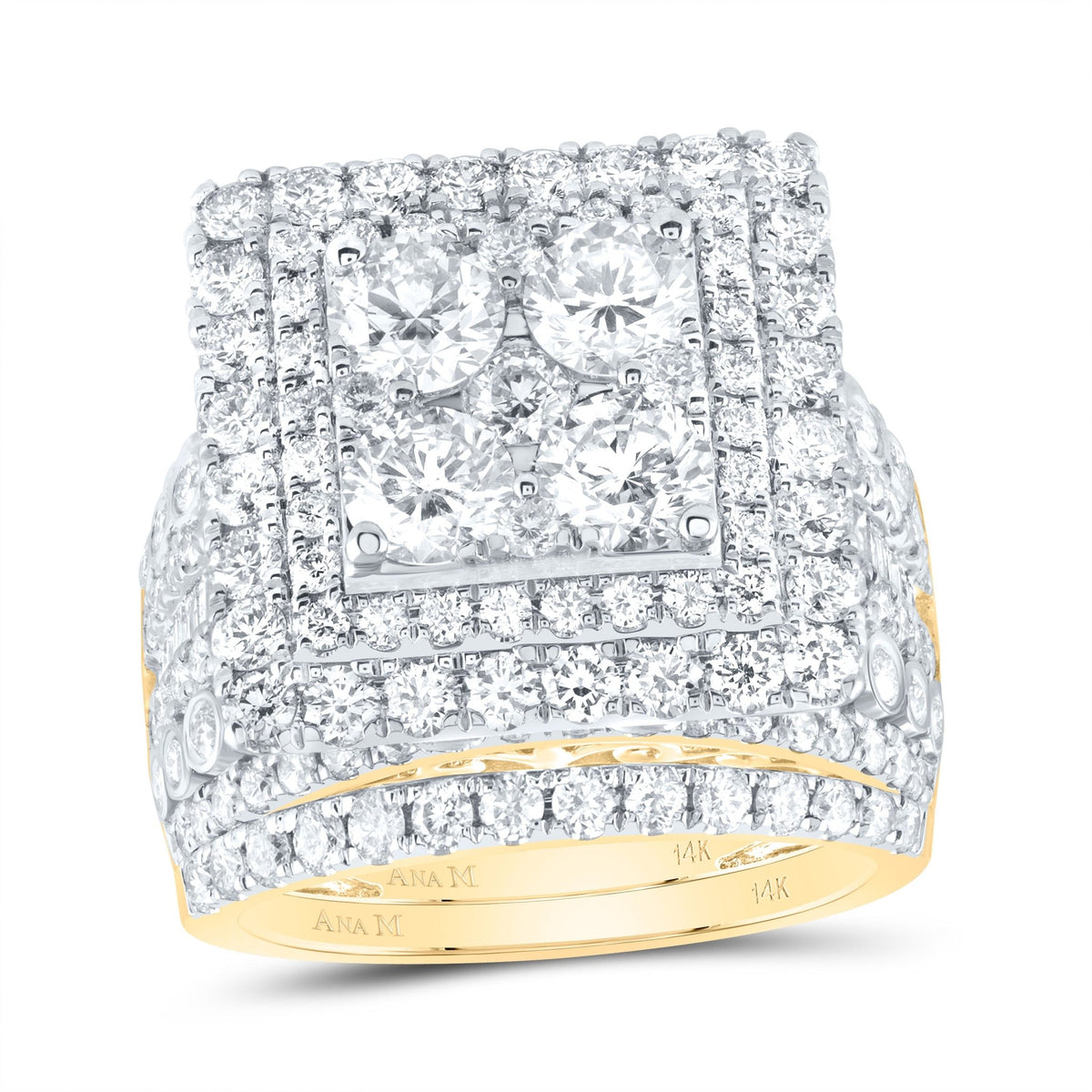 14K Yellow Gold Diamond Square Single Halo Bridal Set 5 Cttw - Splendid Jewellery