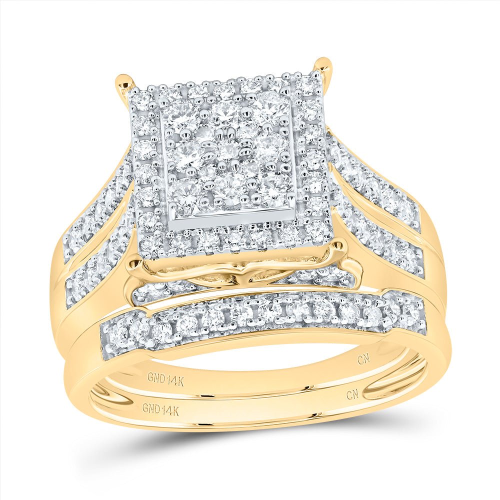 14K Yellow Gold Diamond Square Trio Ring Set 1 1/3 Cttw - Splendid Jewellery